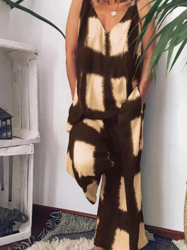 Loose Printed Deep V-Neck Sleeveless Jumpsuit - LuckyFash™