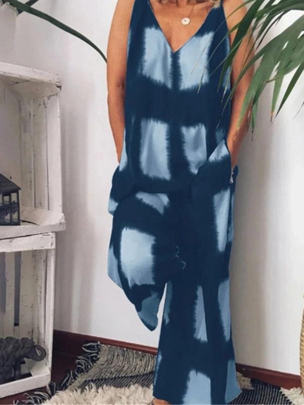 Loose Printed Deep V-Neck Sleeveless Jumpsuit - LuckyFash™