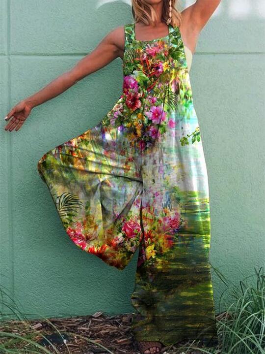 Loose Printed Sleeveless Wide-Leg Jumpsuit - LuckyFash™