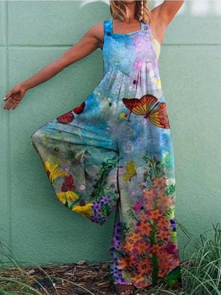 Loose Printed Sleeveless Wide-Leg Jumpsuit - LuckyFash™