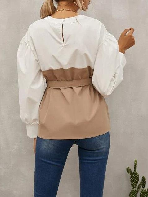 Loose Pullover Lantern Sleeve Shirt With Belt - LuckyFash™