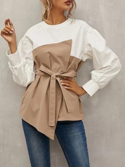 Loose Pullover Lantern Sleeve Shirt With Belt - LuckyFash™