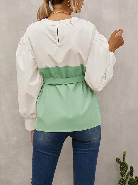 Loose Pullover Lantern Sleeve Shirt With Belt - LuckyFash™