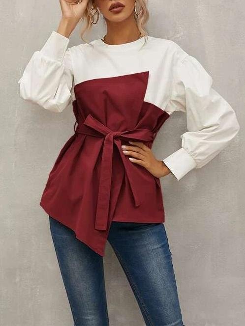 Loose Pullover Lantern Sleeve Shirt With Belt - LuckyFash™