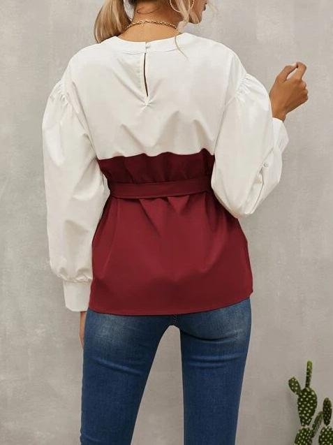Loose Pullover Lantern Sleeve Shirt With Belt - LuckyFash™