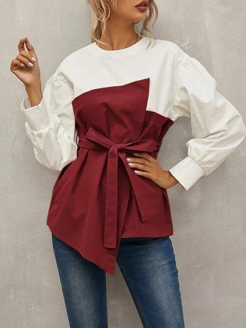 Loose Pullover Lantern Sleeve Shirt With Belt - LuckyFash™