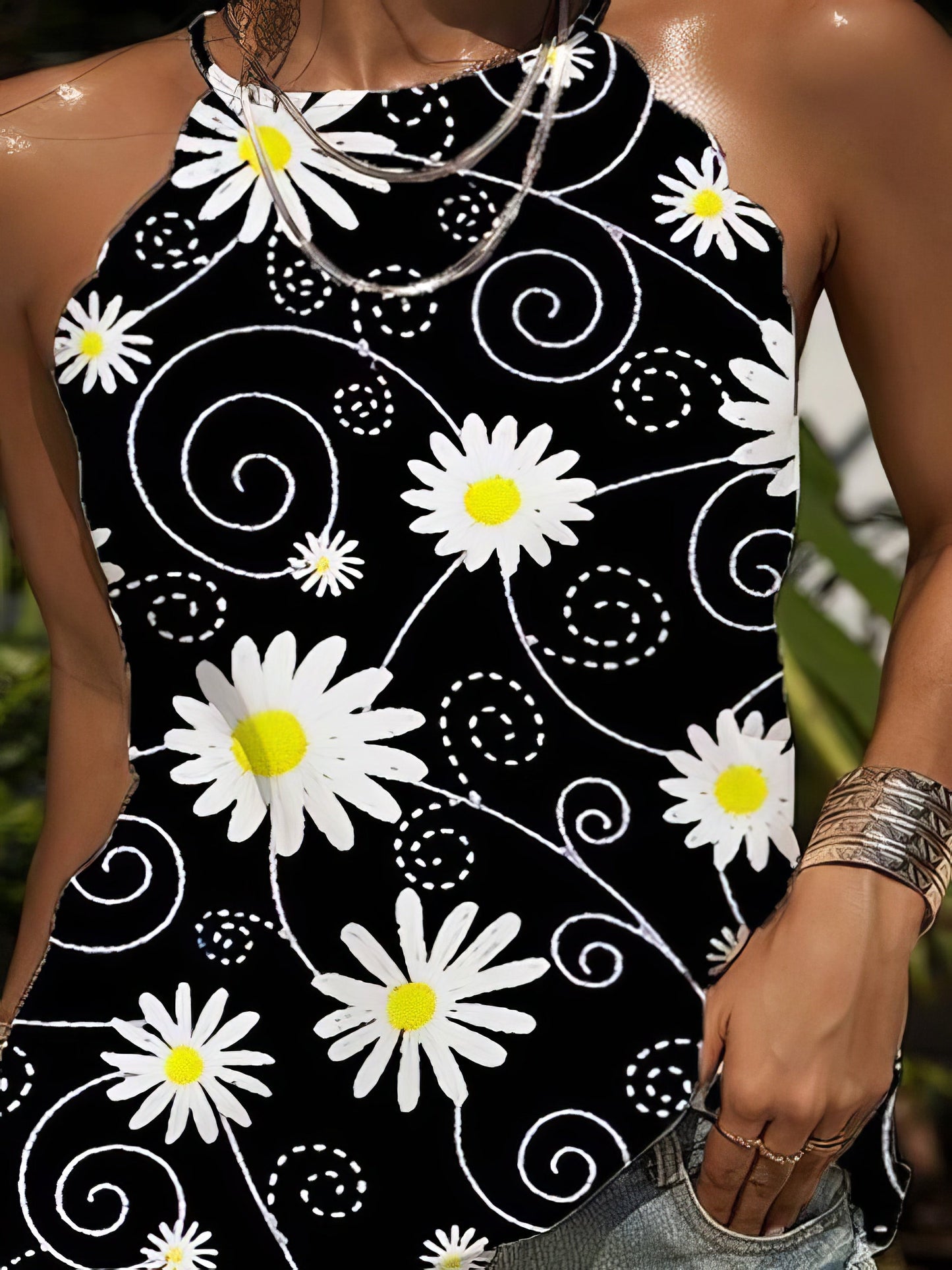 Loose Round Neck Daisy Print Tank Tops - LuckyFash™
