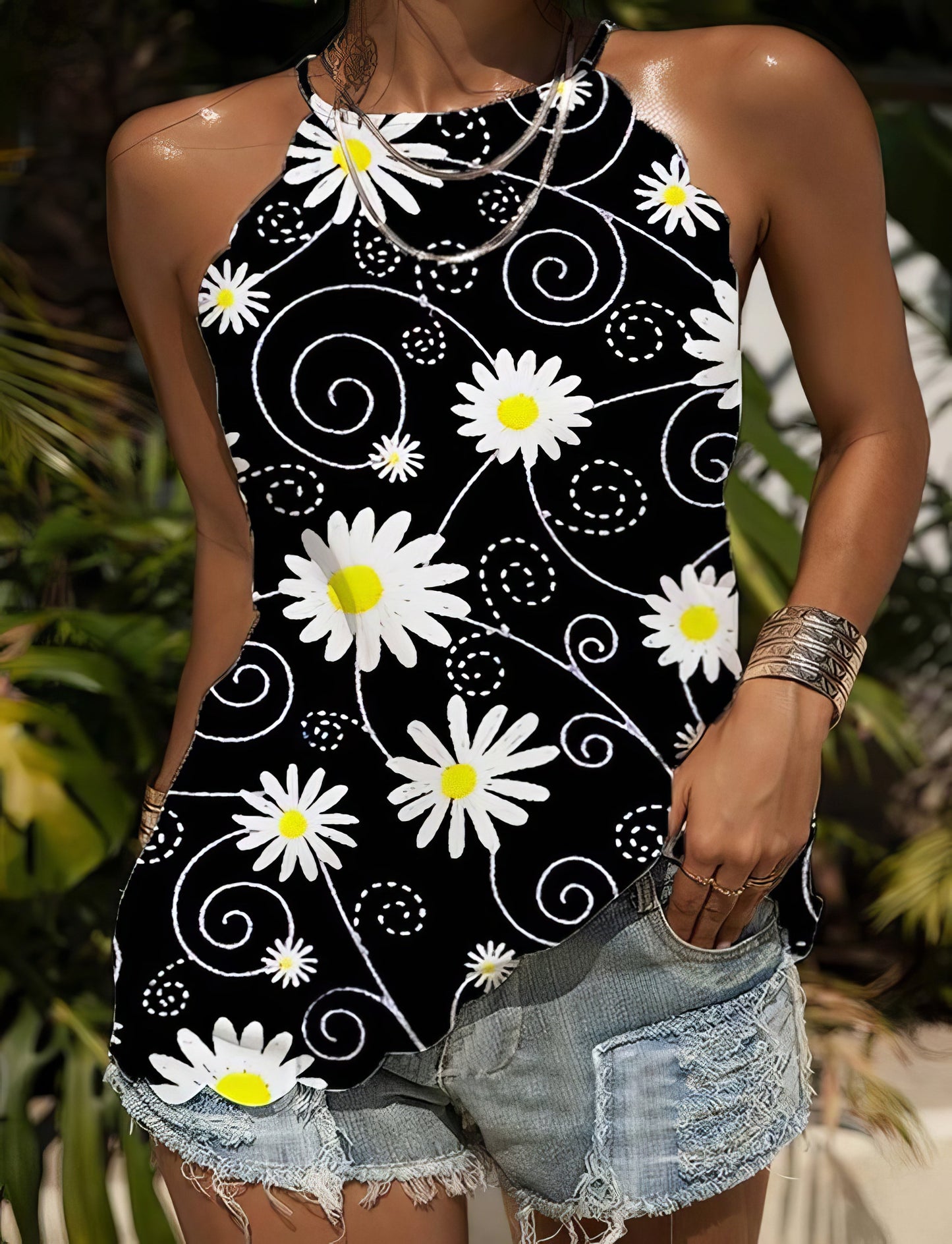 Loose Round Neck Daisy Print Tank Tops - LuckyFash™