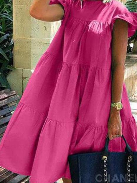 Loose Round Neck Short Sleeve Mini Dress - LuckyFash™