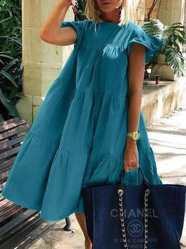 Loose Round Neck Short Sleeve Mini Dress - LuckyFash™