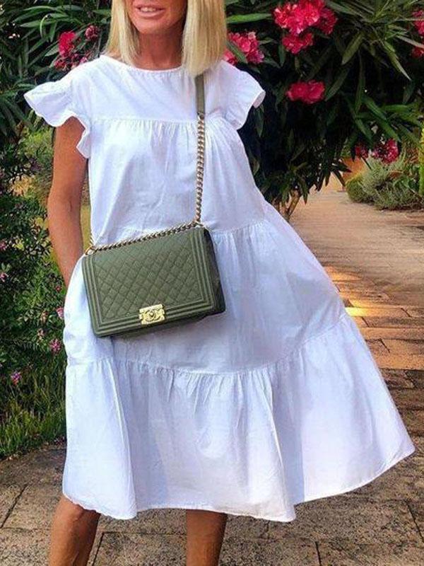 Loose Round Neck Short Sleeve Mini Dress - LuckyFash™