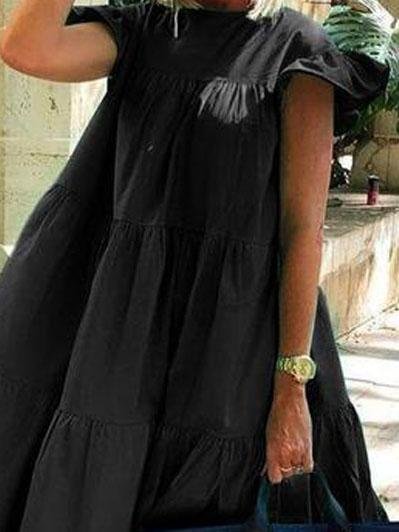 Loose Round Neck Short Sleeve Mini Dress - LuckyFash™