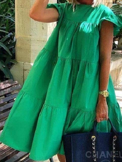 Loose Round Neck Short Sleeve Mini Dress - LuckyFash™