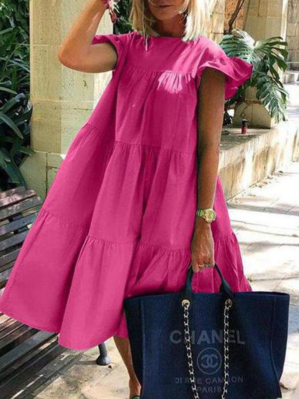 Loose Round Neck Short Sleeve Mini Dress - LuckyFash™