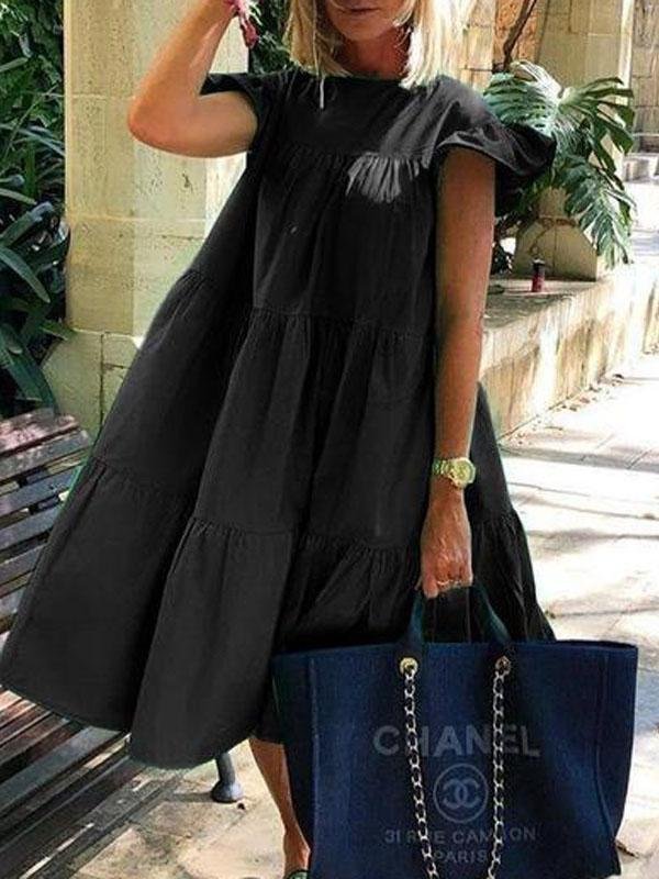 Loose Round Neck Short Sleeve Mini Dress - LuckyFash™
