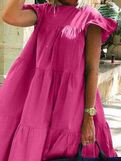 Loose Round Neck Short Sleeve Mini Dress - LuckyFash™