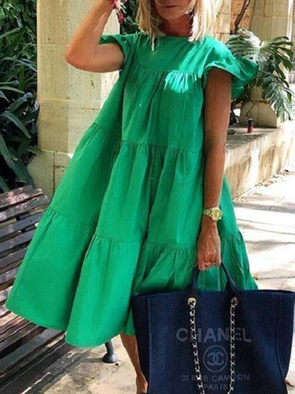 Loose Round Neck Short Sleeve Mini Dress - LuckyFash™