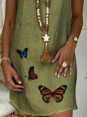 Loose Short Sleeve V-neck Butterfly Print Dress - LuckyFash™