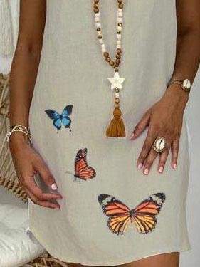 Loose Short Sleeve V-neck Butterfly Print Dress - LuckyFash™