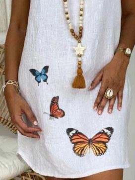 Loose Short Sleeve V-neck Butterfly Print Dress - LuckyFash™