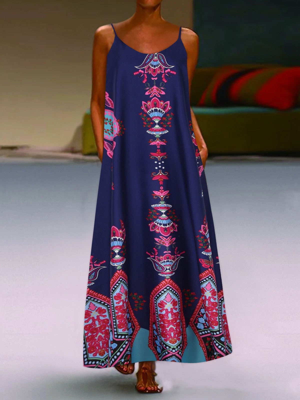 Loose Sleeveless U-neck Print Dress - LuckyFash™