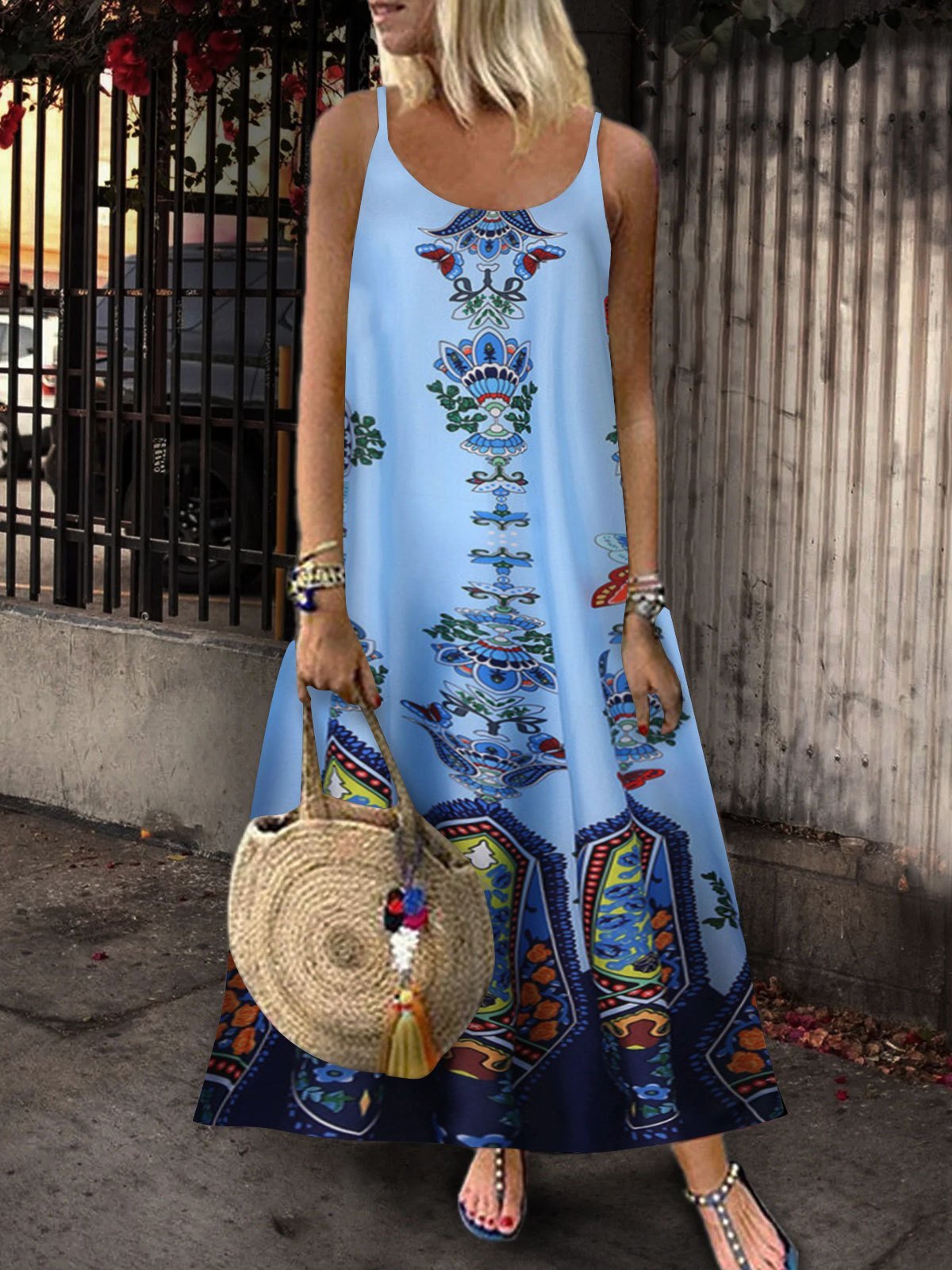 Loose Sleeveless U-neck Print Dress - LuckyFash™
