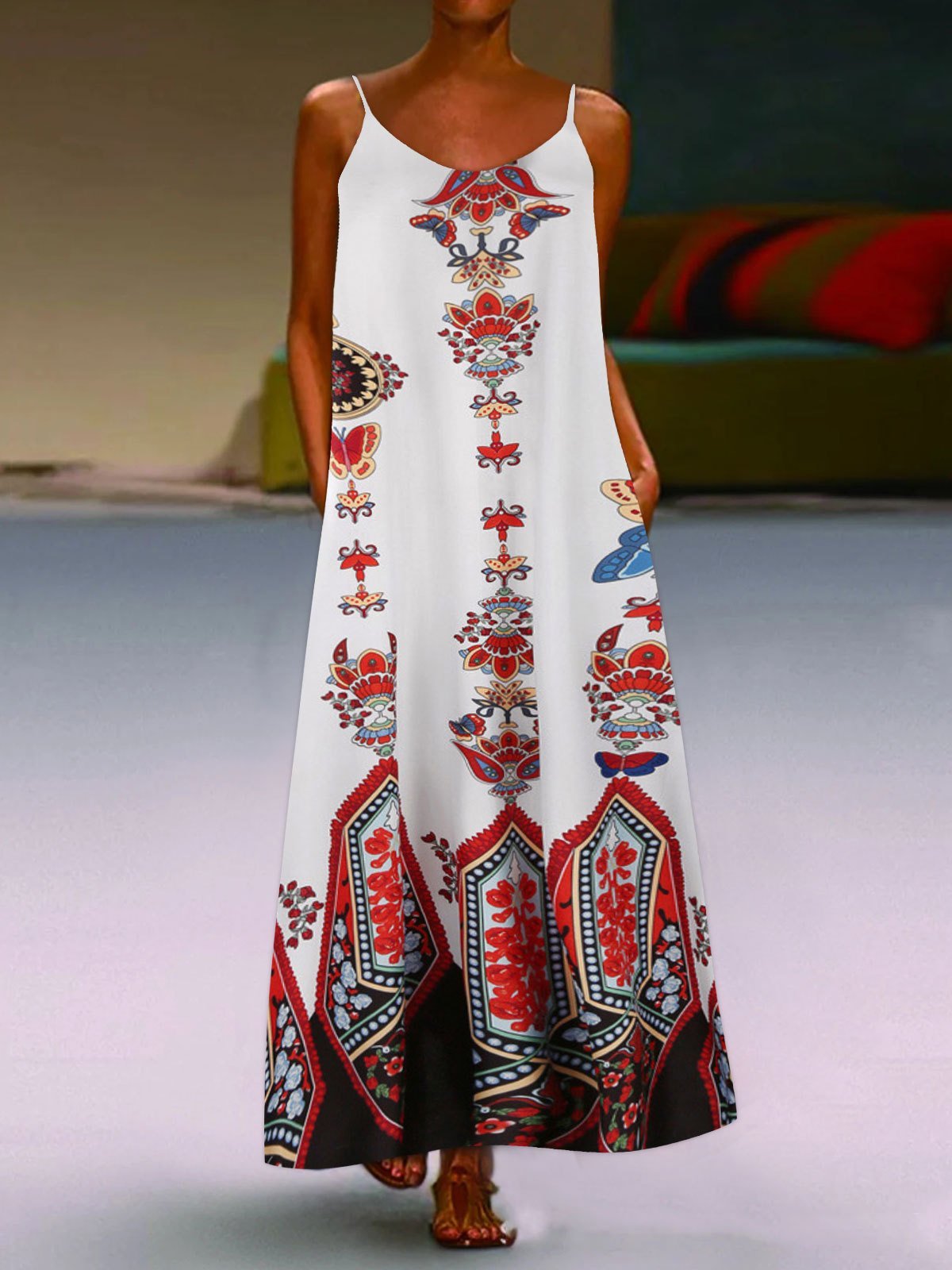 Loose Sleeveless U-neck Print Dress - LuckyFash™