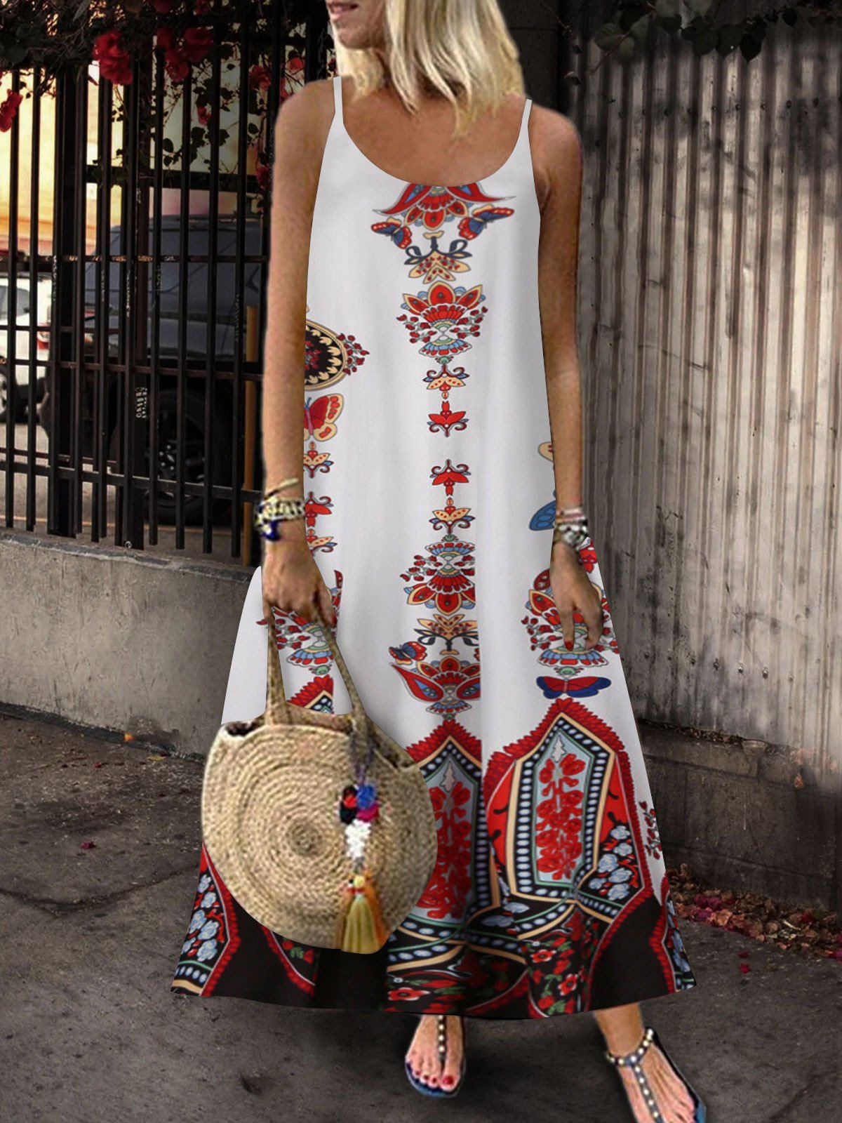 Loose Sleeveless U-neck Print Dress - LuckyFash™