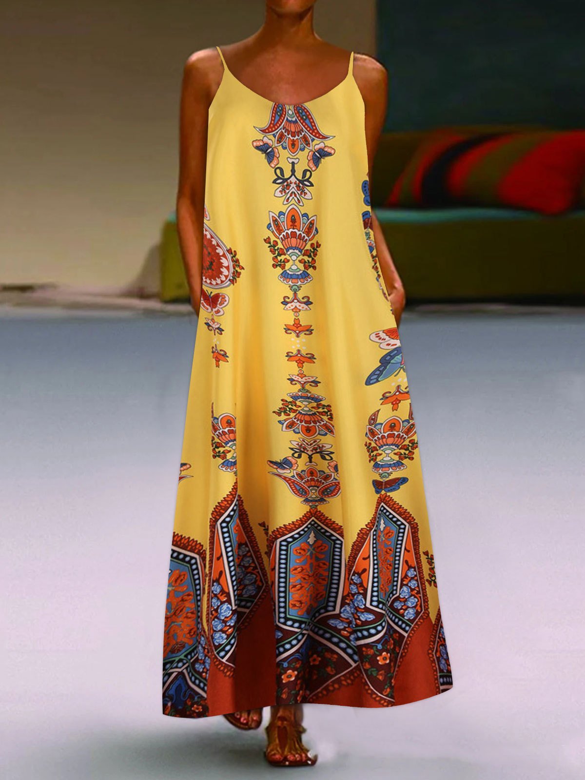 Loose Sleeveless U-neck Print Dress - LuckyFash™