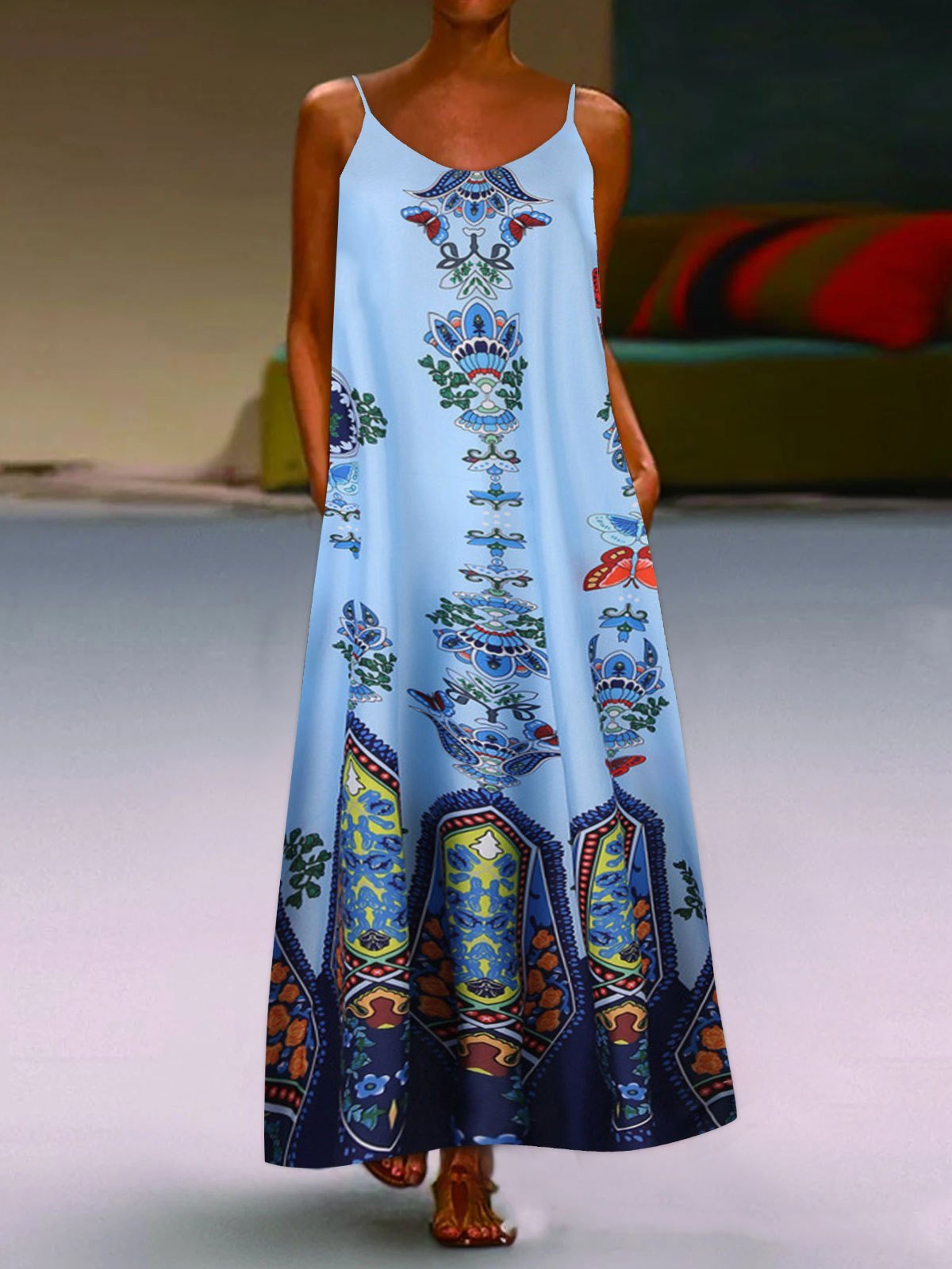Loose Sleeveless U-neck Print Dress - LuckyFash™