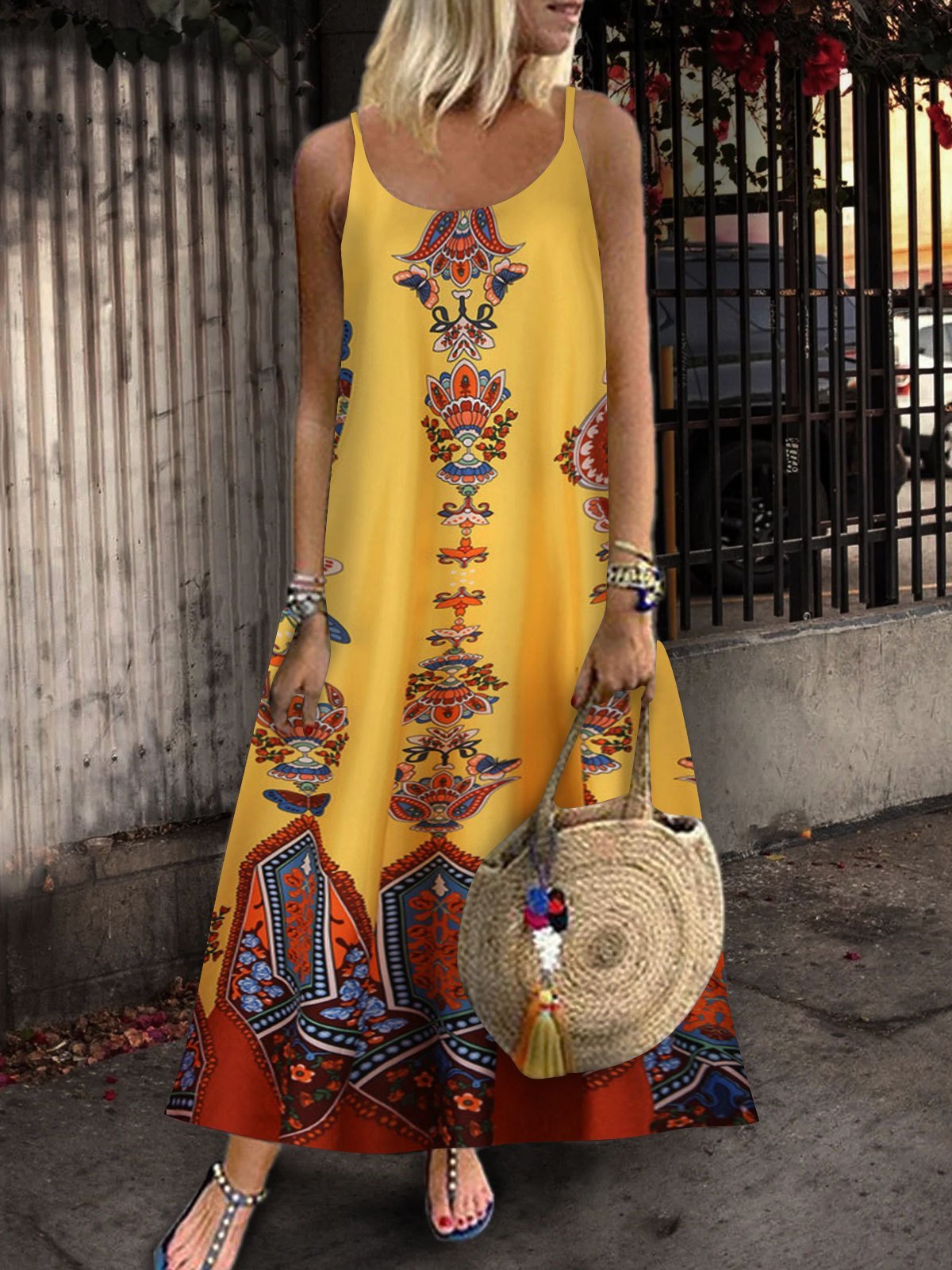 Loose Sleeveless U-neck Print Dress - LuckyFash™