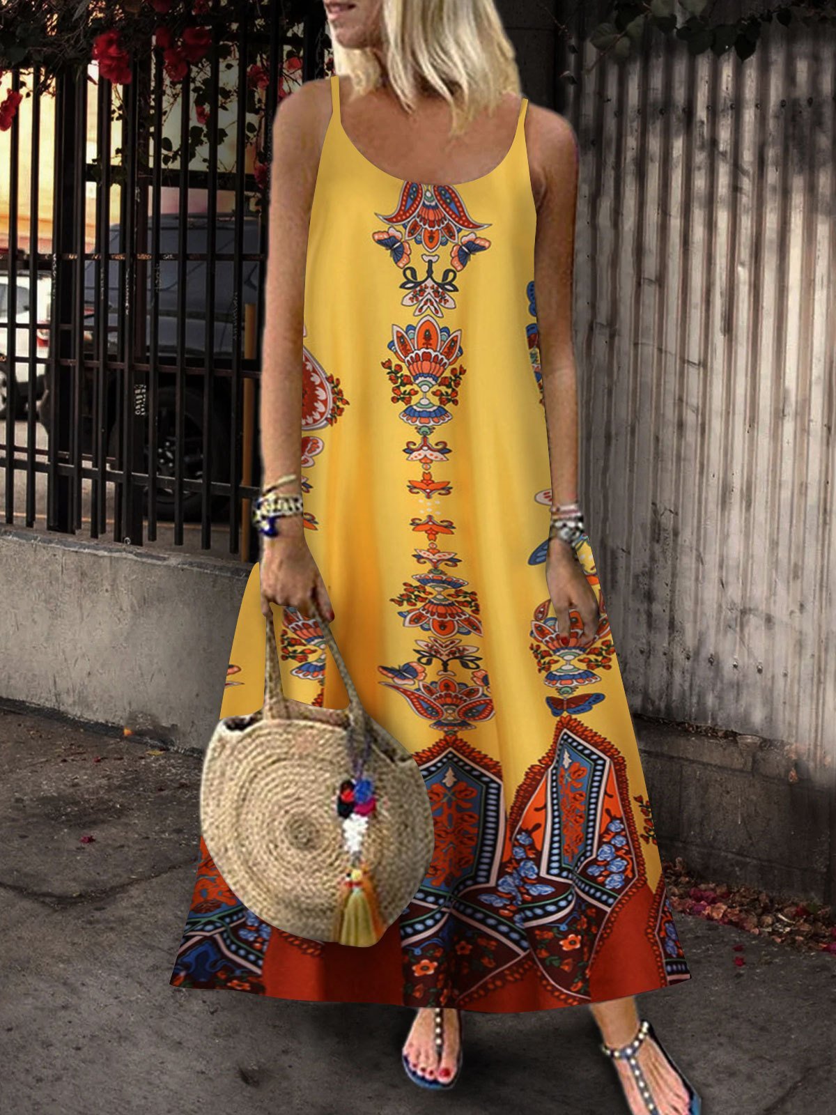 Loose Sleeveless U-neck Print Dress - LuckyFash™