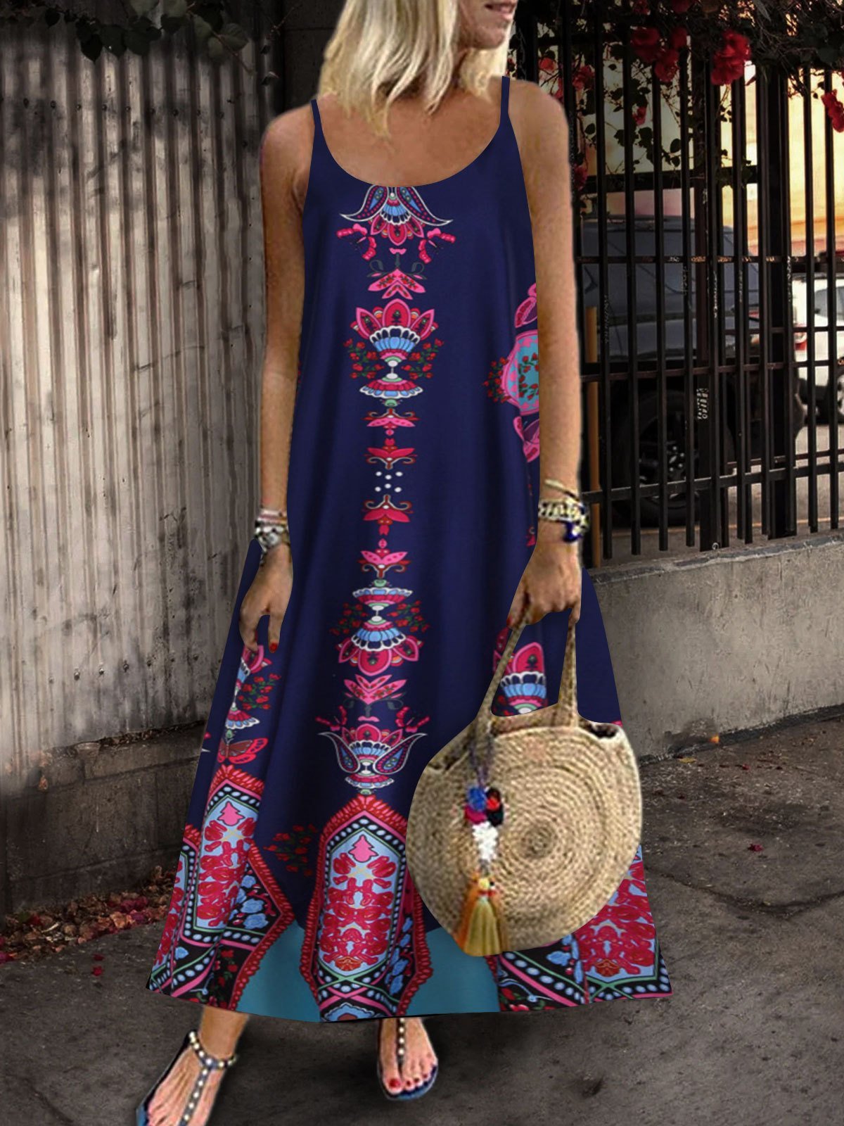 Loose Sleeveless U-neck Print Dress - LuckyFash™