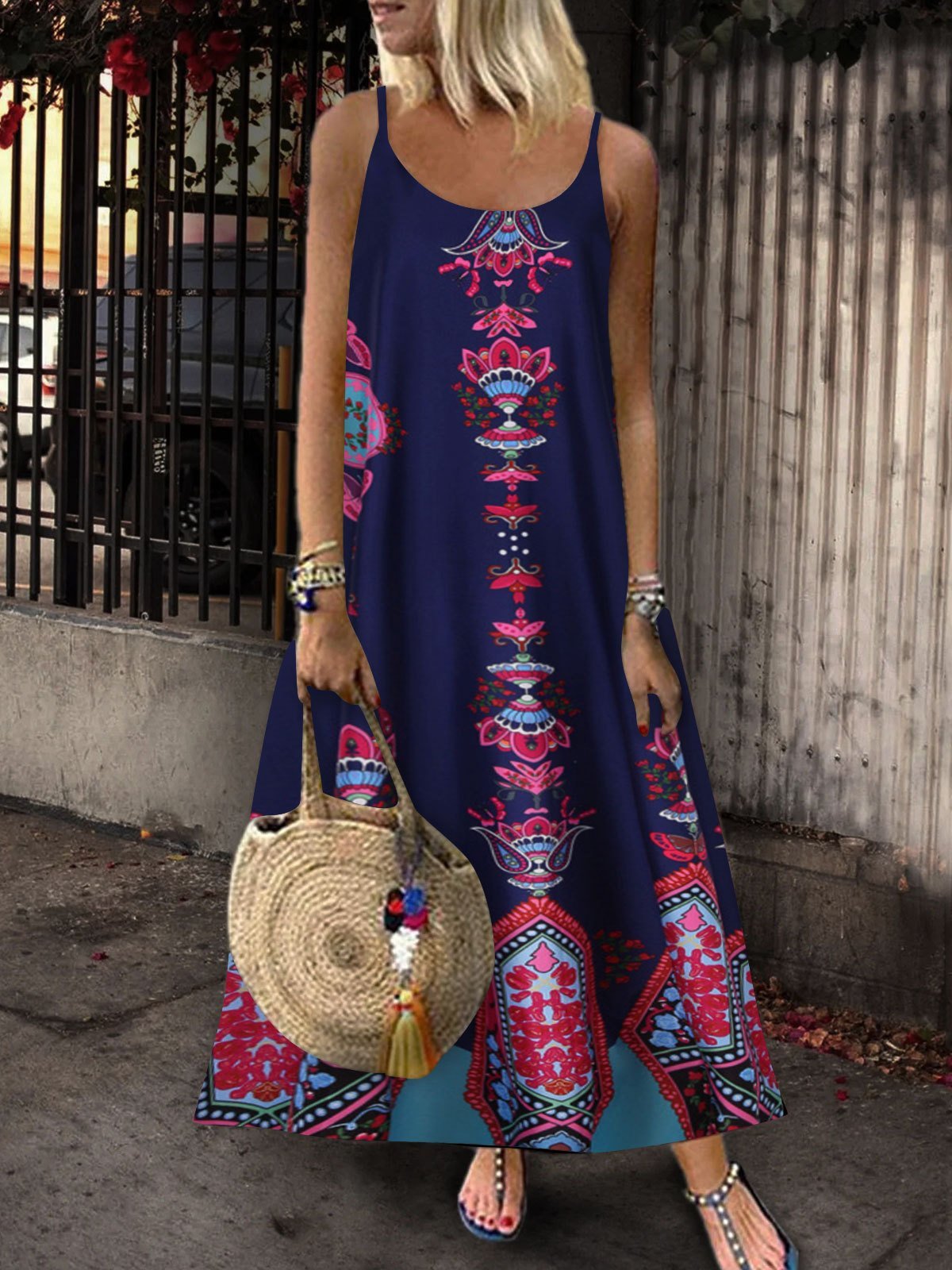 Loose Sleeveless U-neck Print Dress - LuckyFash™