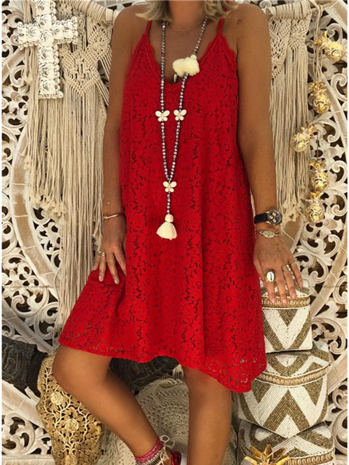 Loose Sleeveless V-Neck Sling Lace Dress - LuckyFash™