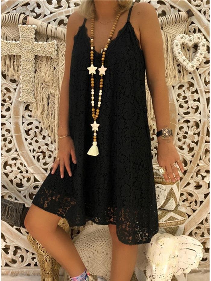 Loose Sleeveless V-Neck Sling Lace Dress - LuckyFash™
