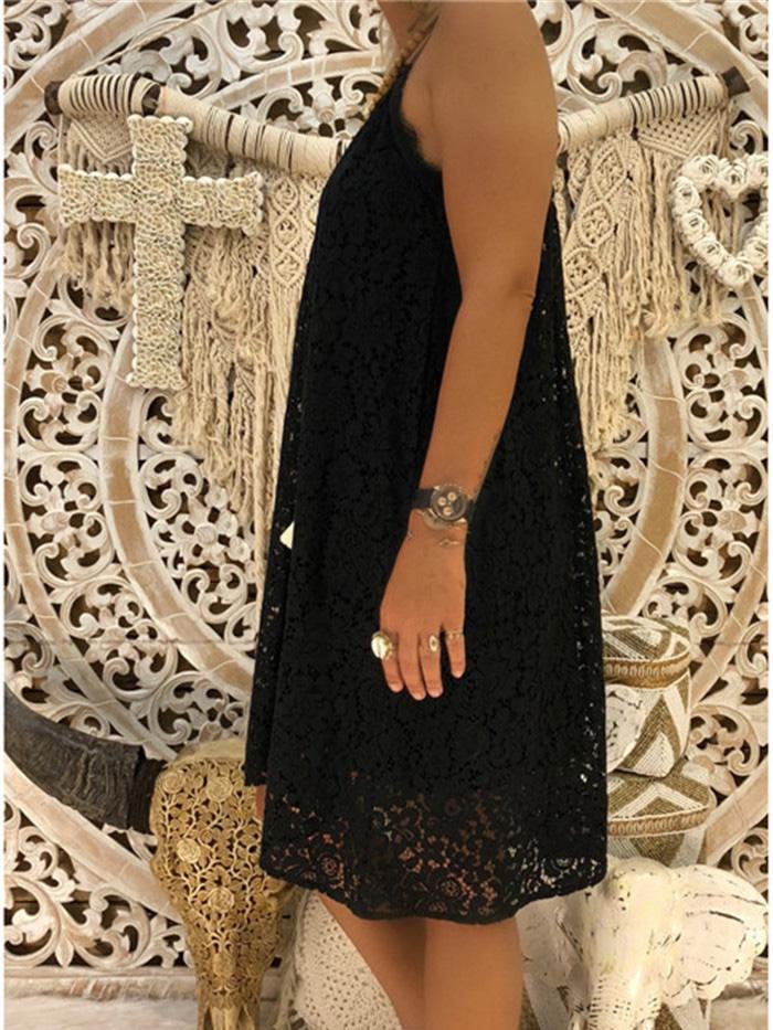 Loose Sleeveless V-Neck Sling Lace Dress - LuckyFash™