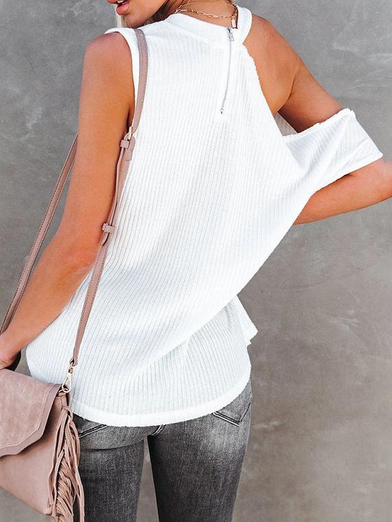 Loose Solid Round Neck Pit Strip Off-shoulder T-shirt - LuckyFash™