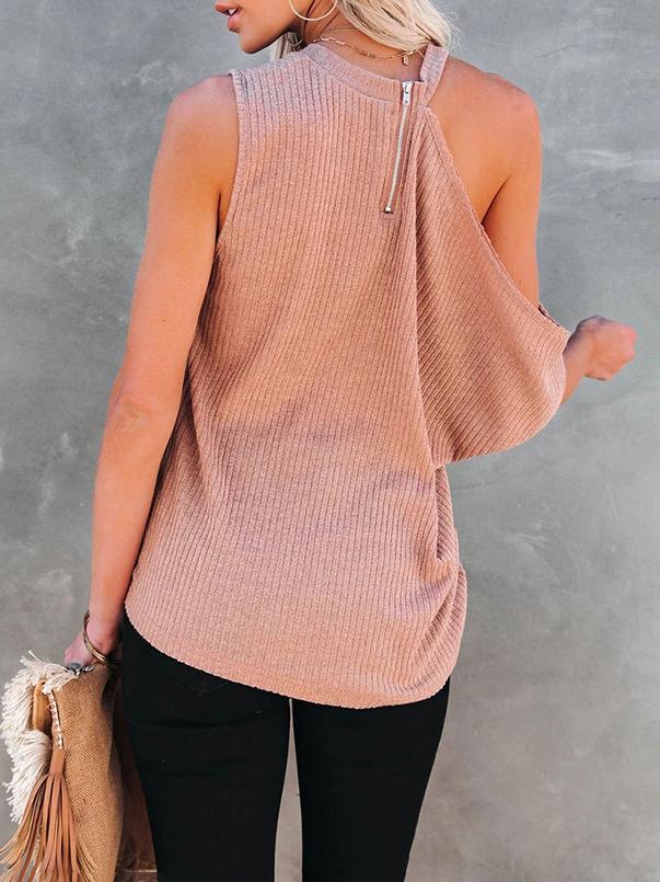Loose Solid Round Neck Pit Strip Off-shoulder T-shirt - LuckyFash™