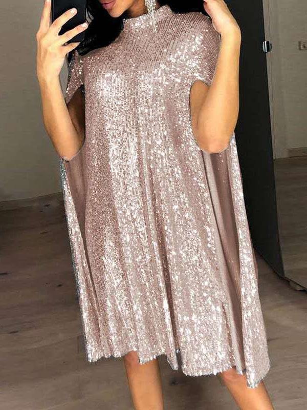 Loose Stand-up Collar Sequin Party Evening Dress - LuckyFash™