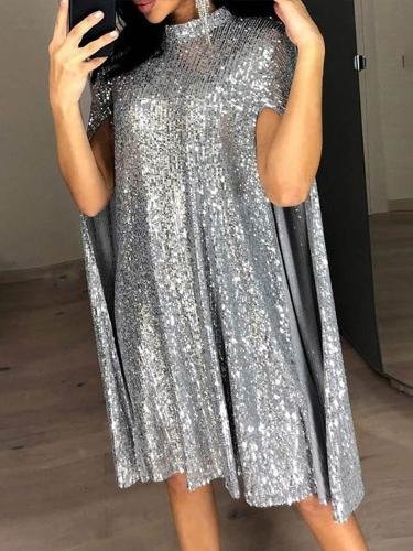 Loose Stand-up Collar Sequin Party Evening Dress - LuckyFash™