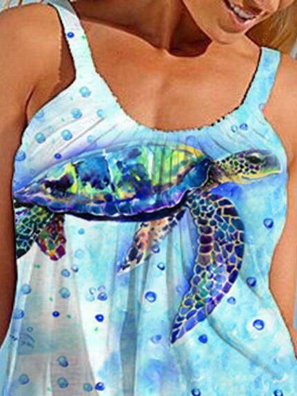 Loose Turtle Cartoon Print Suspender Dress - LuckyFash™