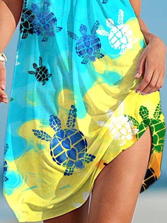 Loose Turtle Cartoon Print Suspender Dress - LuckyFash™