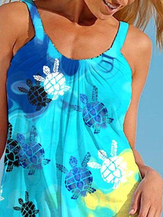 Loose Turtle Cartoon Print Suspender Dress - LuckyFash™