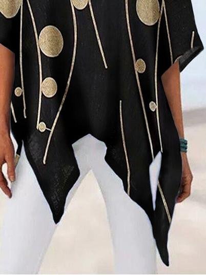 Loose V-Neck Irregular Half Sleeve Printed T-Shirts - LuckyFash™
