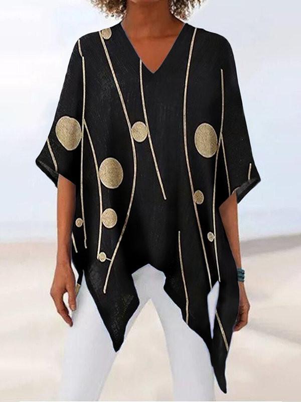 Loose V-Neck Irregular Half Sleeve Printed T-Shirts - LuckyFash™
