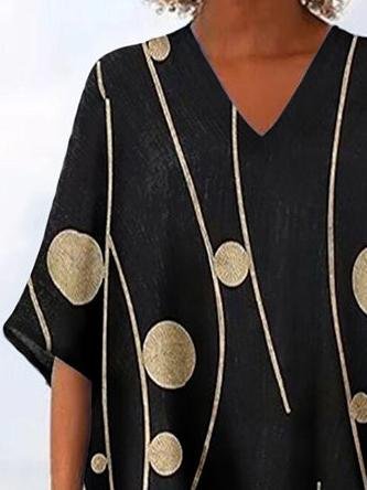 Loose V-Neck Irregular Half Sleeve Printed T-Shirts - LuckyFash™