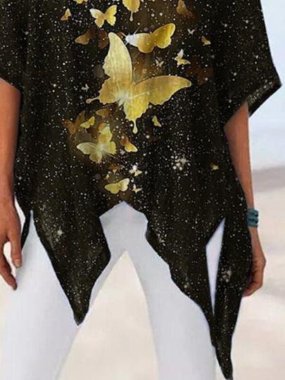 Loose V-Neck Irregular Half Sleeve Printed T-Shirts - LuckyFash™