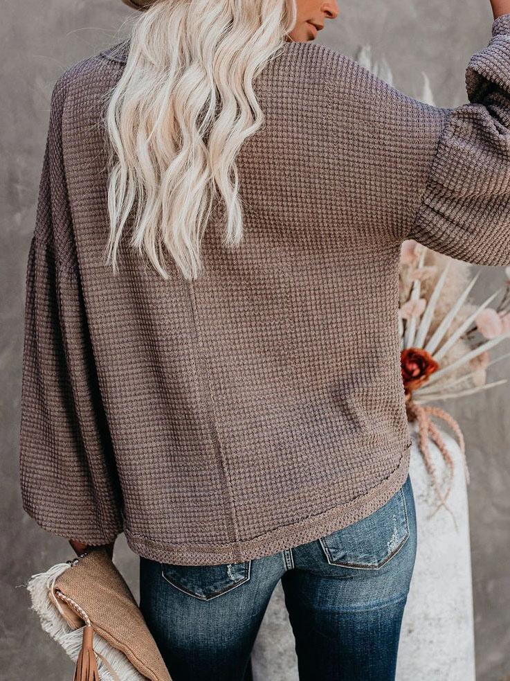 Loose V-neck Lantern Sleeve Top - LuckyFash™