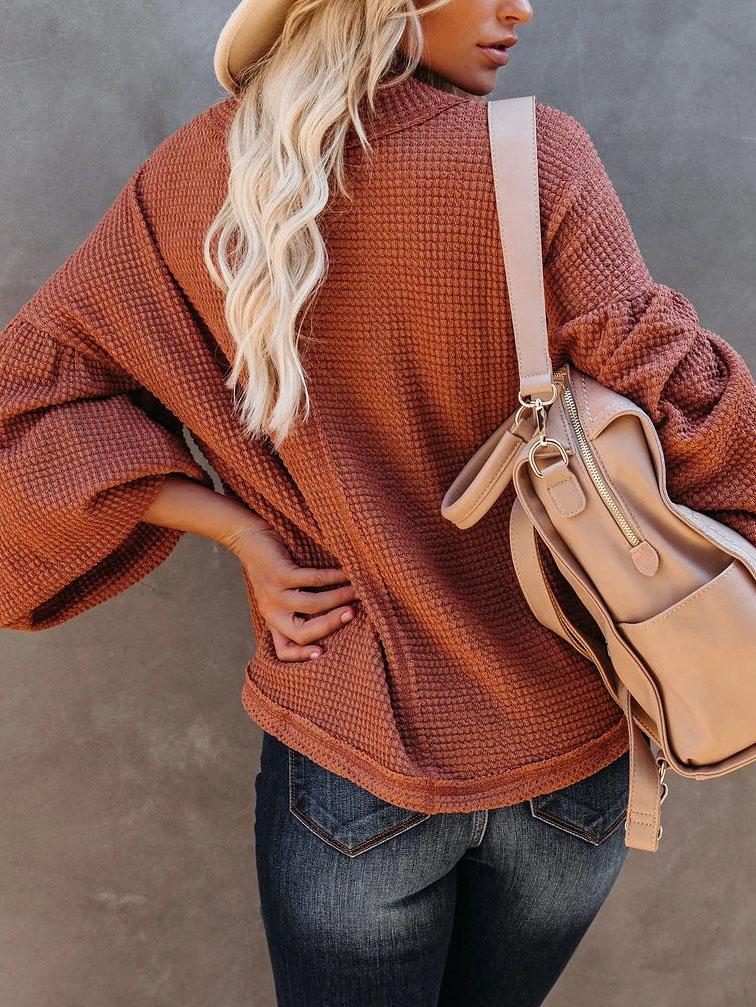 Loose V-neck Lantern Sleeve Top - LuckyFash™